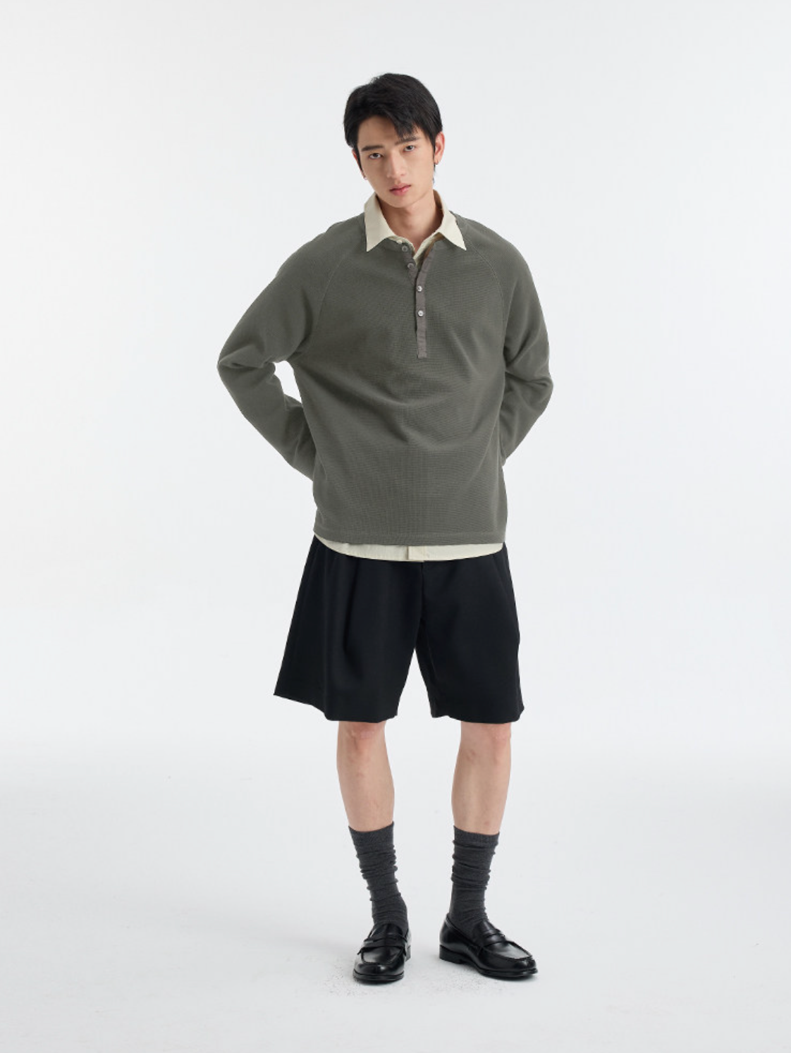 ヘンプワッフル ヘンリーネック ロングスリーブ　N6529