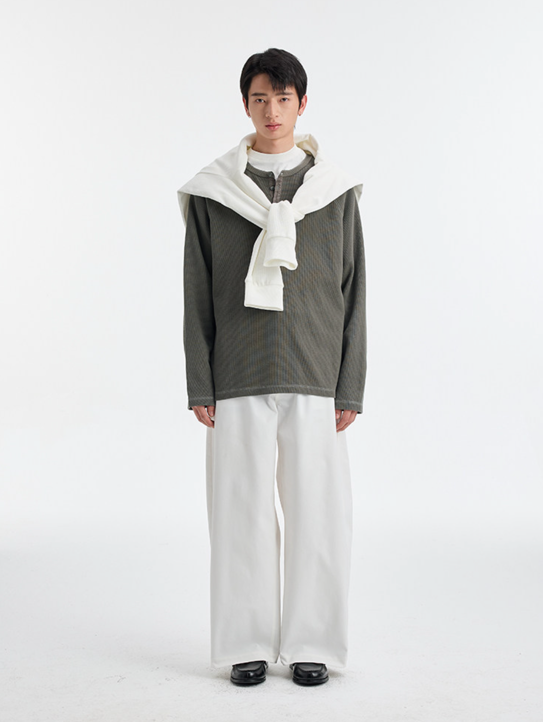 ヘンプワッフル ヘンリーネック ロングスリーブ　N6529