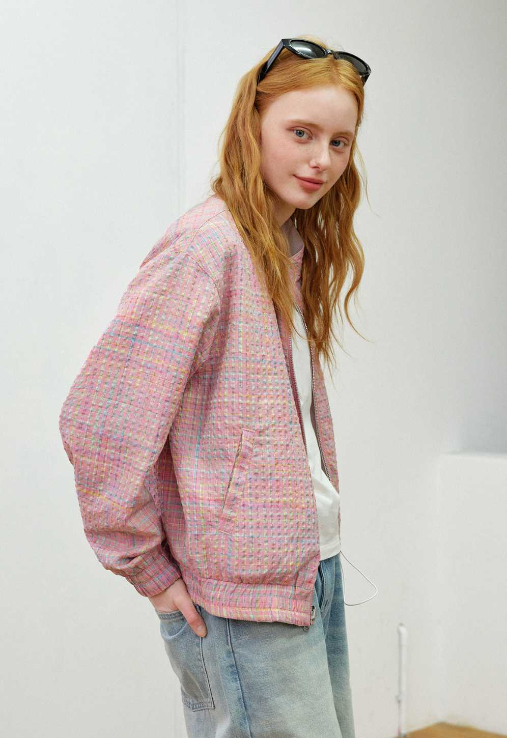 リバーシブル シアサッカーチェックジャケット　N6544