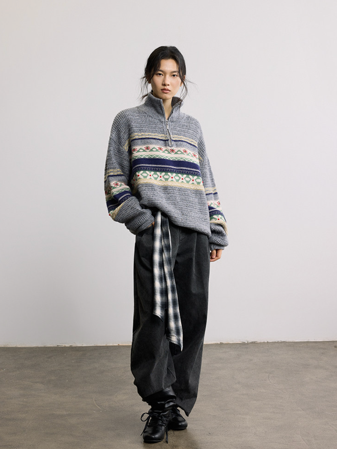 フェアアイル柄 ハーフジップ ハイネックニット N6555