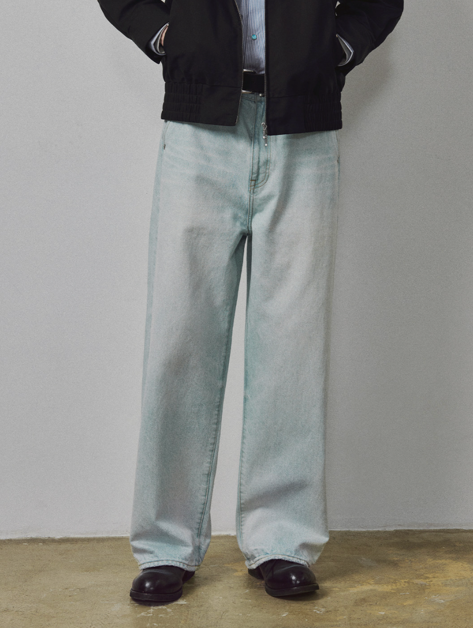 BEHALF クリームアイスブルー ワイドストレートデニム　N6604