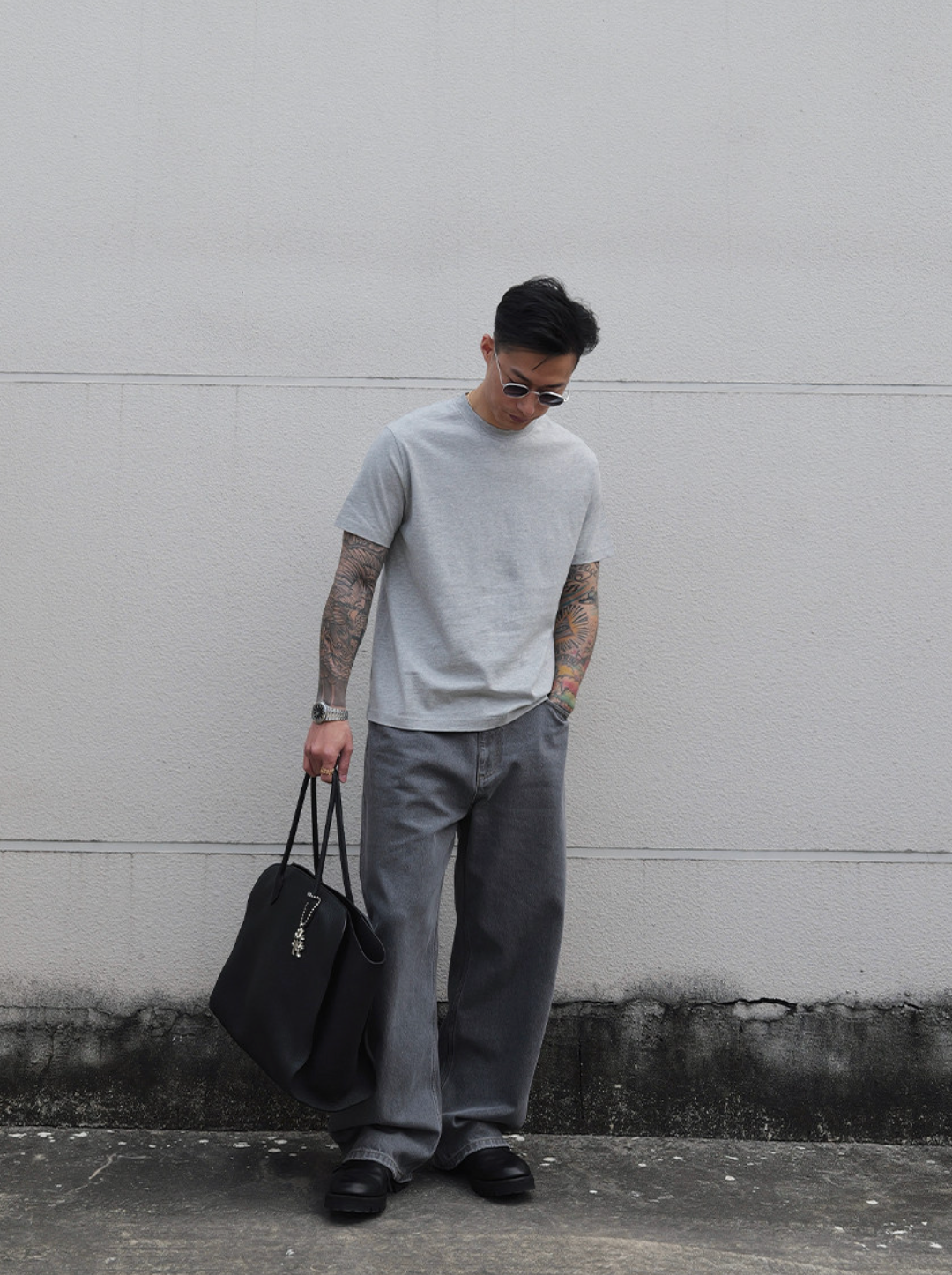 14oz グレーウォッシュ ストレートデニム　N6637