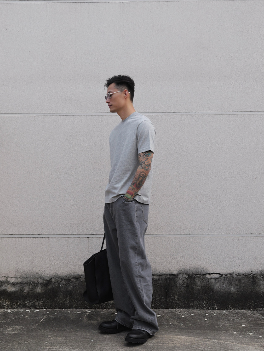 14oz グレーウォッシュ ストレートデニム　N6637