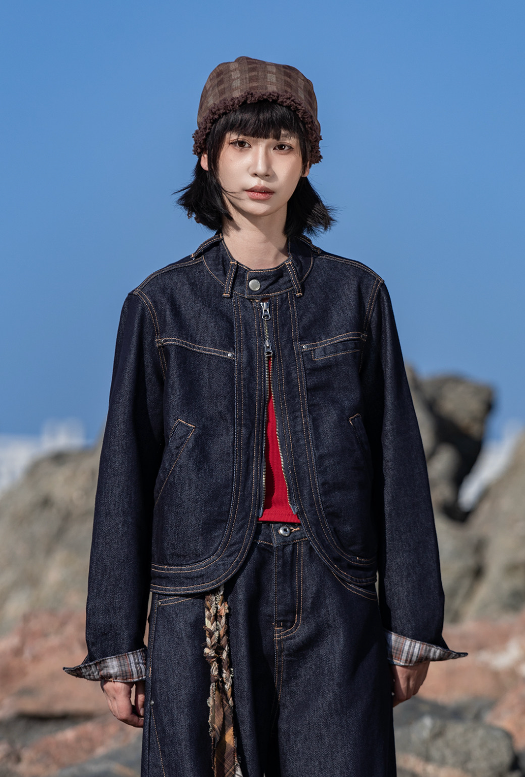 チェック切替 ショートデニムジャケット N6651