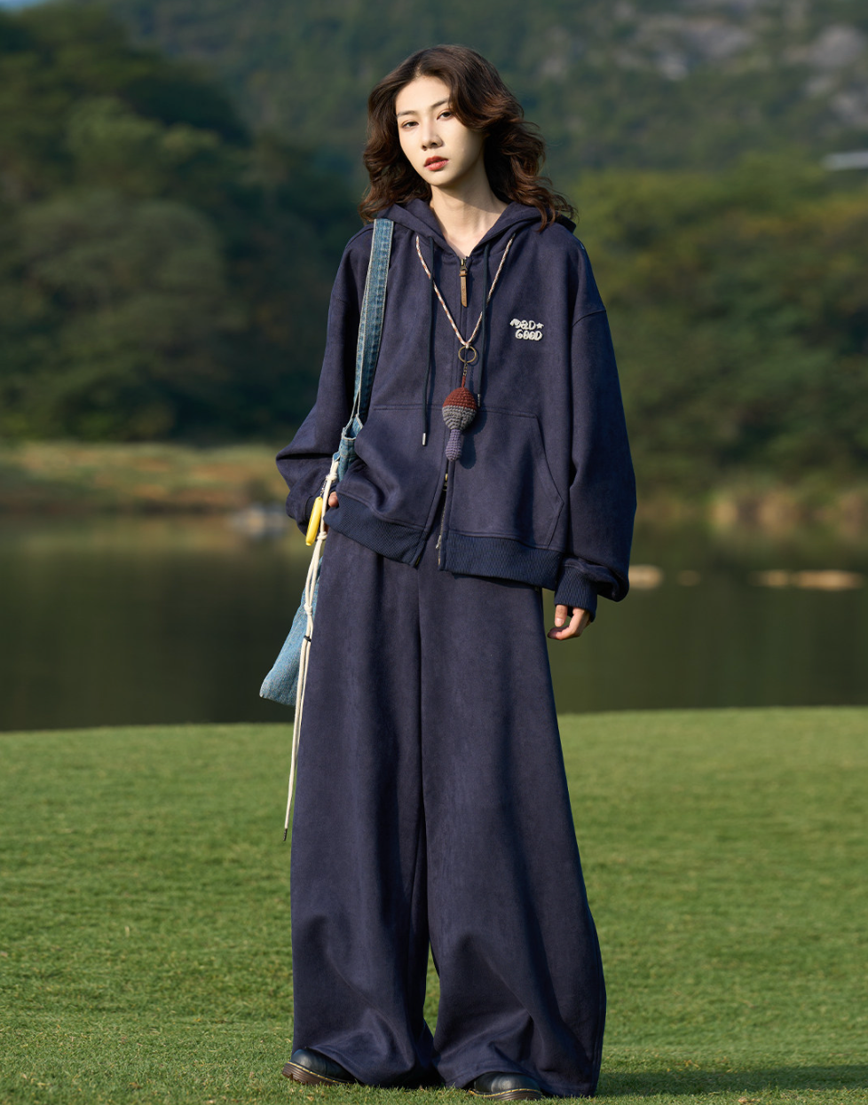 スエードタッチ ジップフーディー/スウェットパンツ N6676