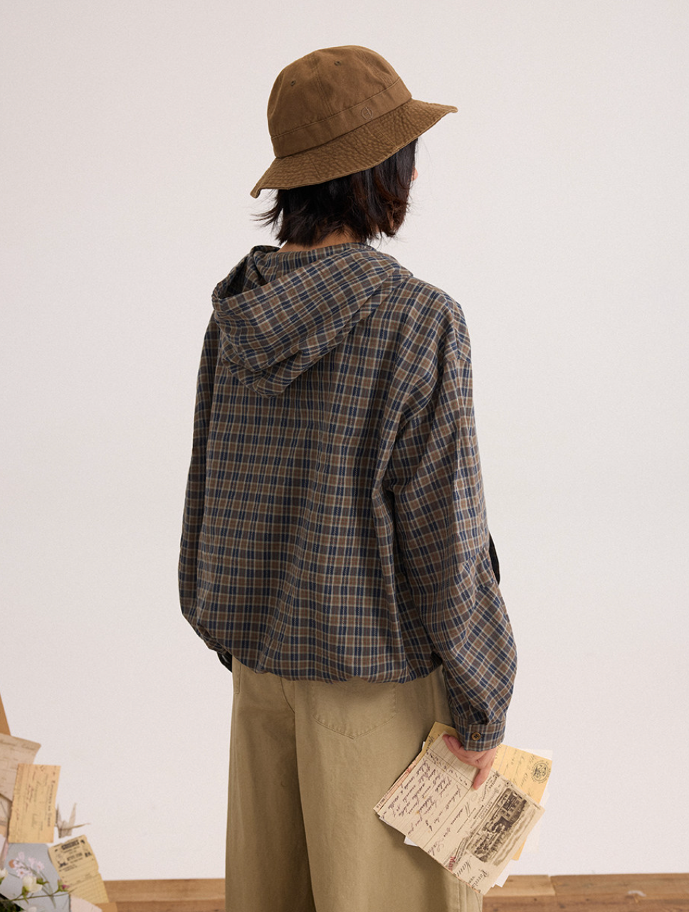 チェックフーディー バルーンシャツ　N6791