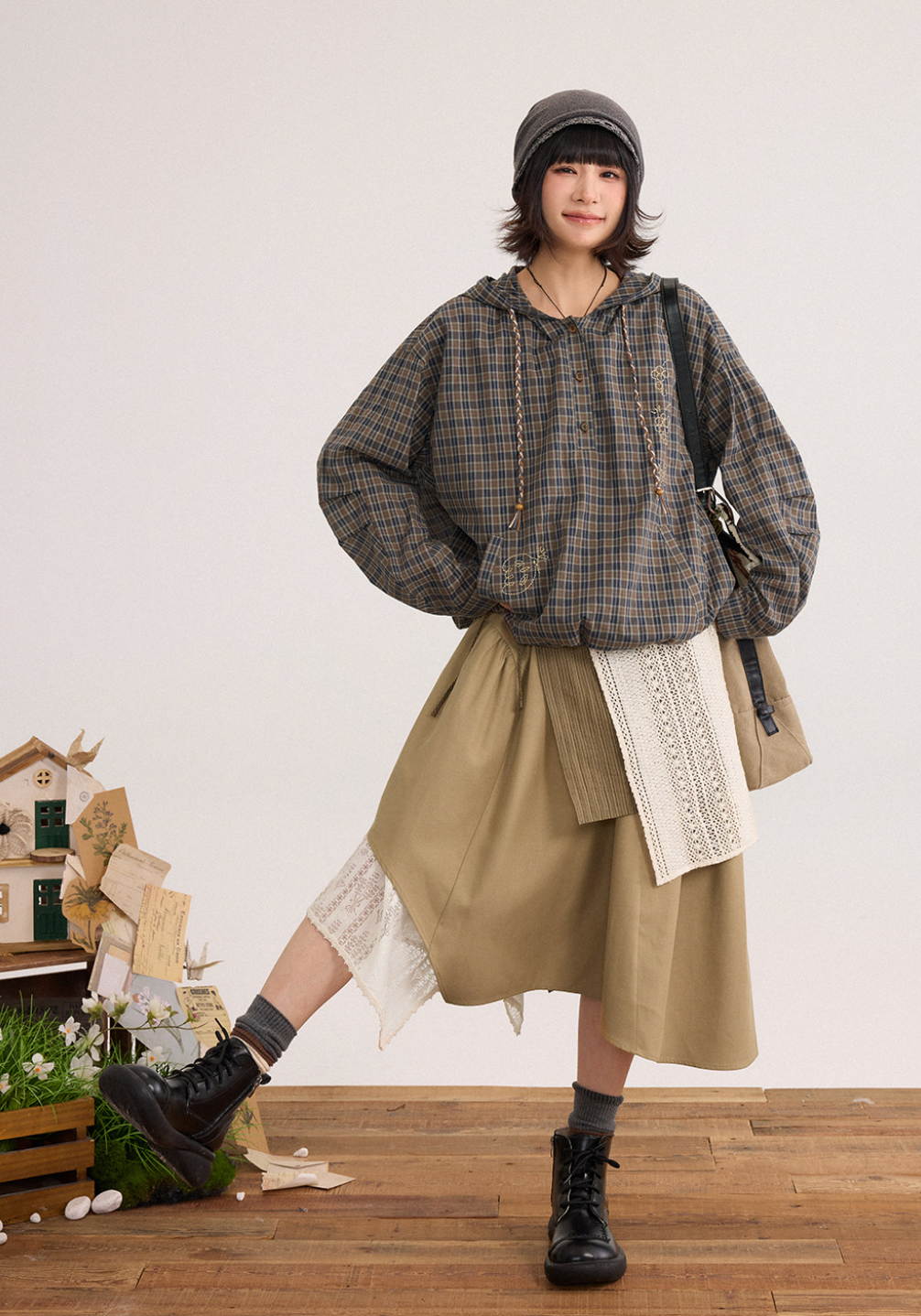 チェックフーディー バルーンシャツ　N6791