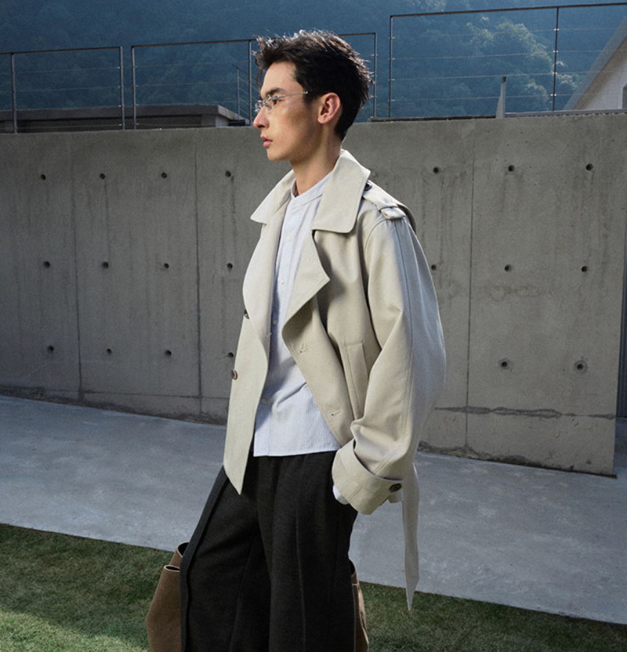 ウール混 ダブルブレスト ショートトレンチジャケット　N6826