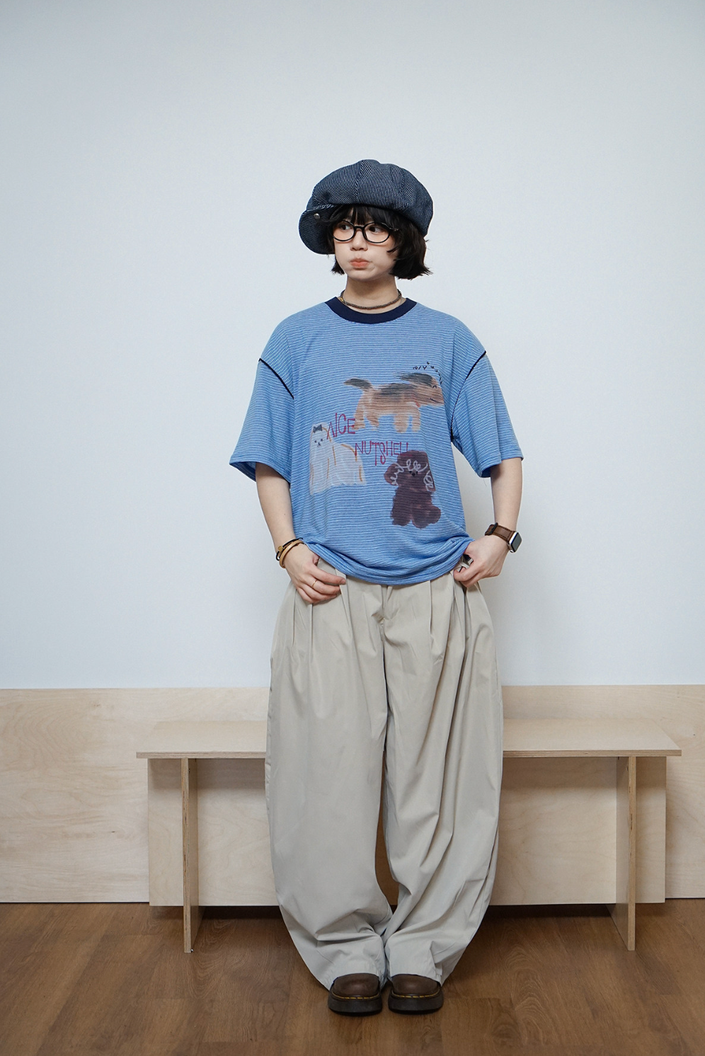 ボーダー アニマルグラフィック リンガーTシャツ N6866