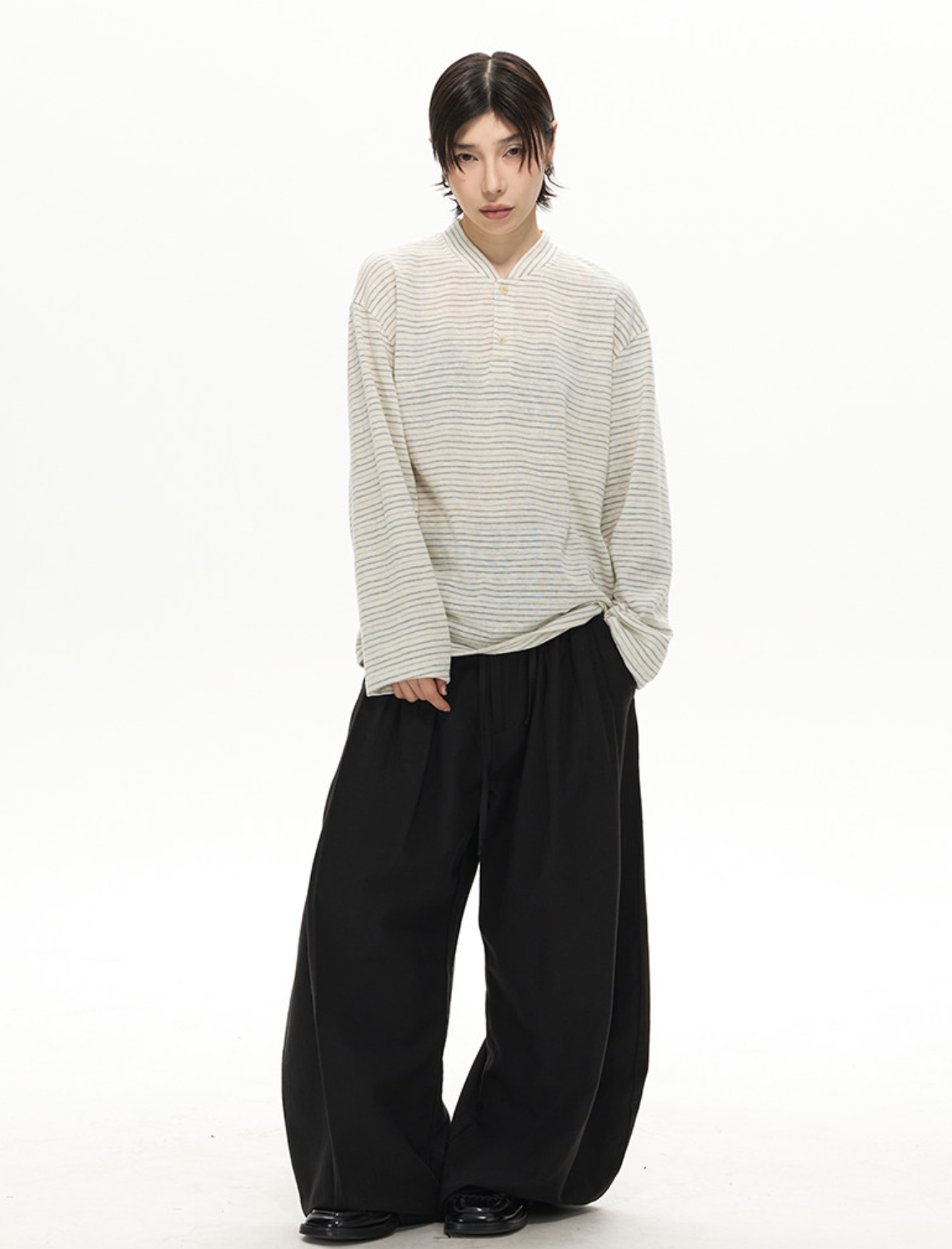 ボーダー ヘンリーネック ロングスリーブTシャツ　N6940