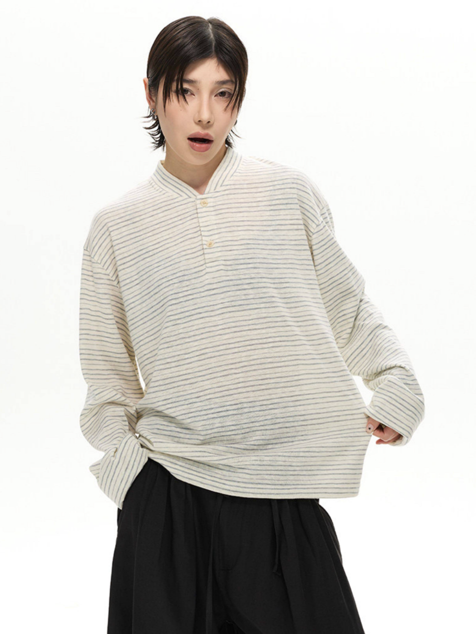ボーダー ヘンリーネック ロングスリーブTシャツ　N6940