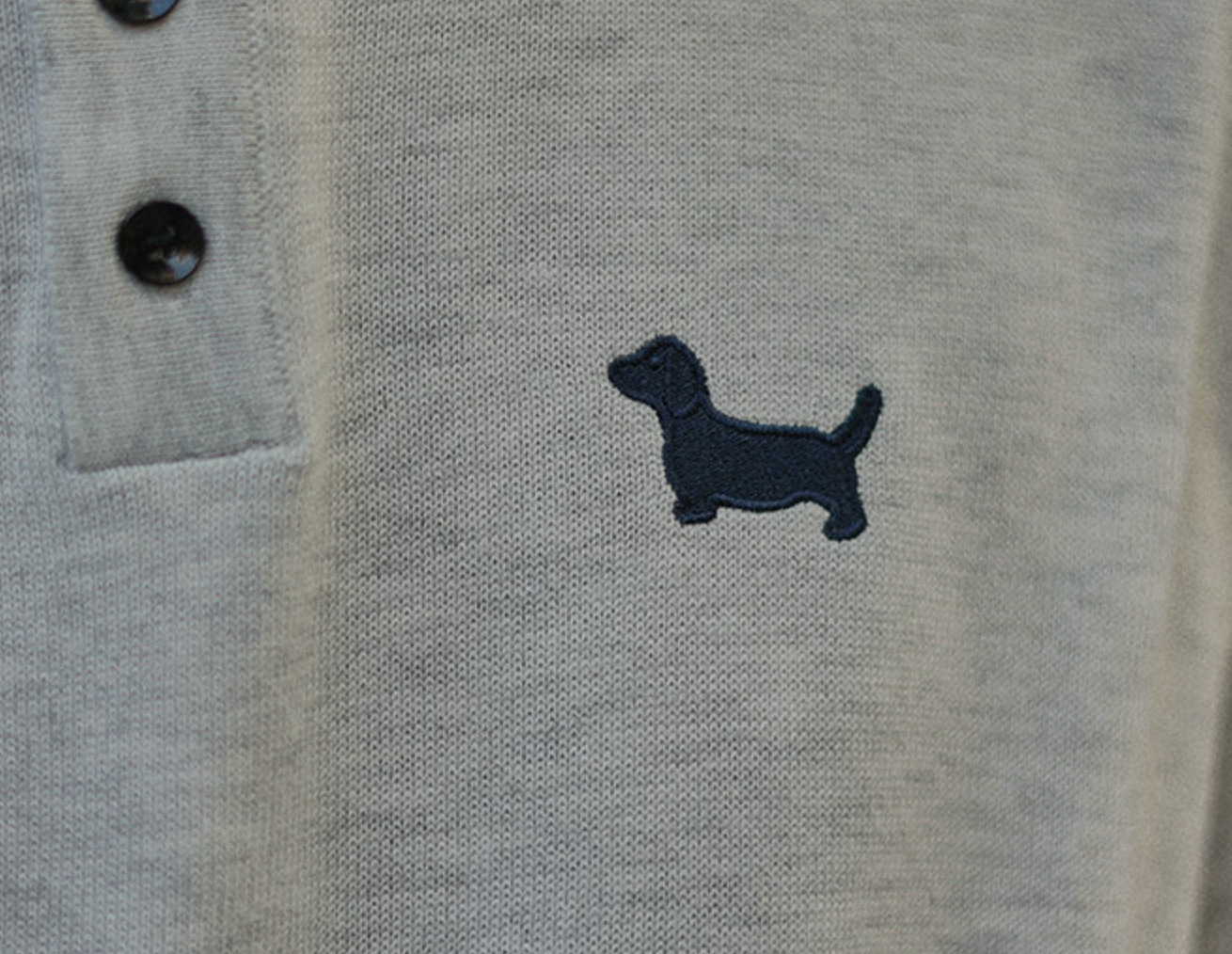 シルク混 犬刺繍 バイカラーカラー ニットポロシャツ N6942