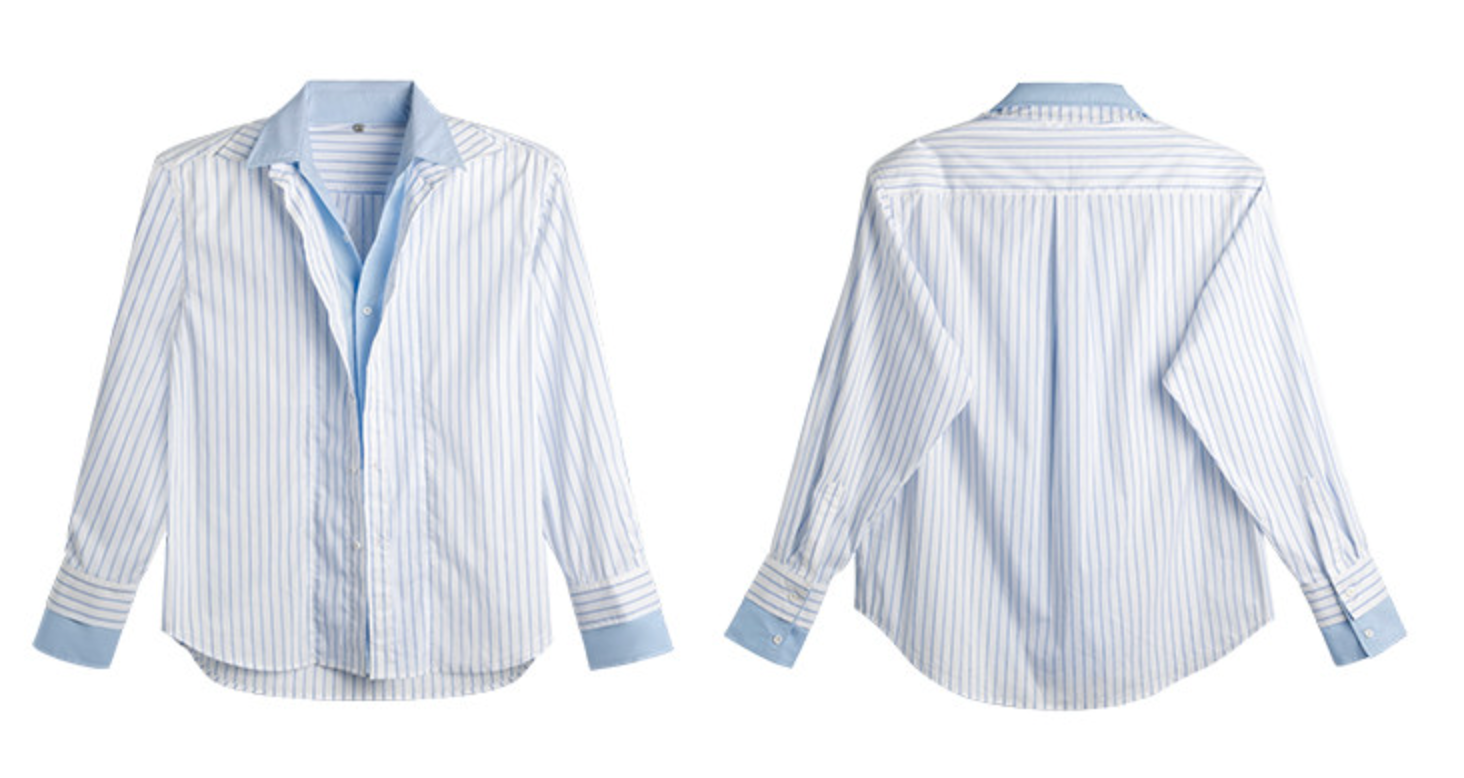 ストライプ フェイクレイヤード UVカットシャツ　N6980