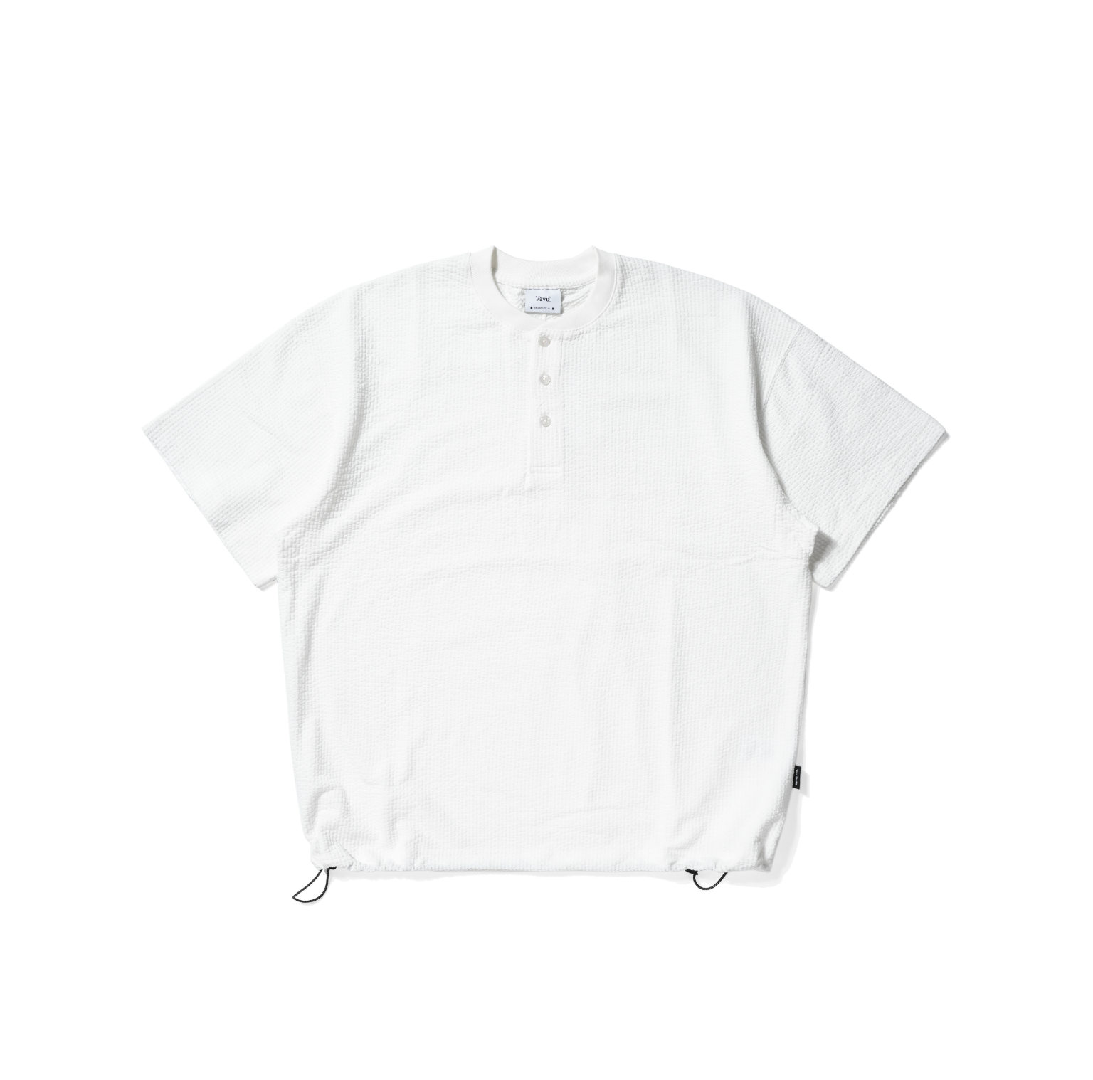 ワッフル地 ヘンリーネック 裾ドロスト Tシャツ　N6981