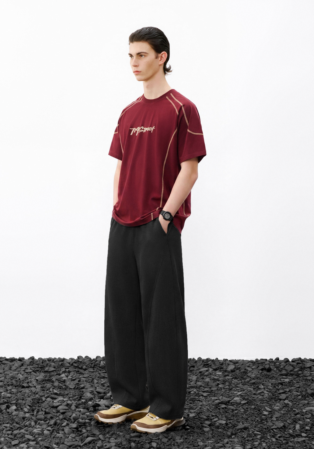 240g ワッフル 吸湿速乾 カーブドレッグパンツ　N7003
