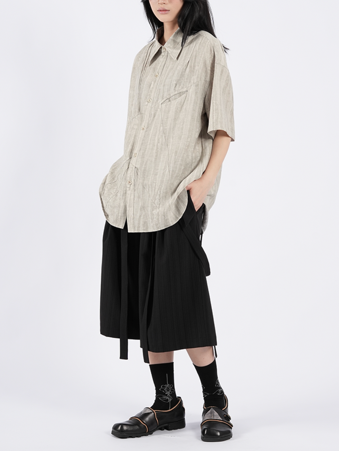 サスペンダー付き ワイド クロップドパンツ N7041