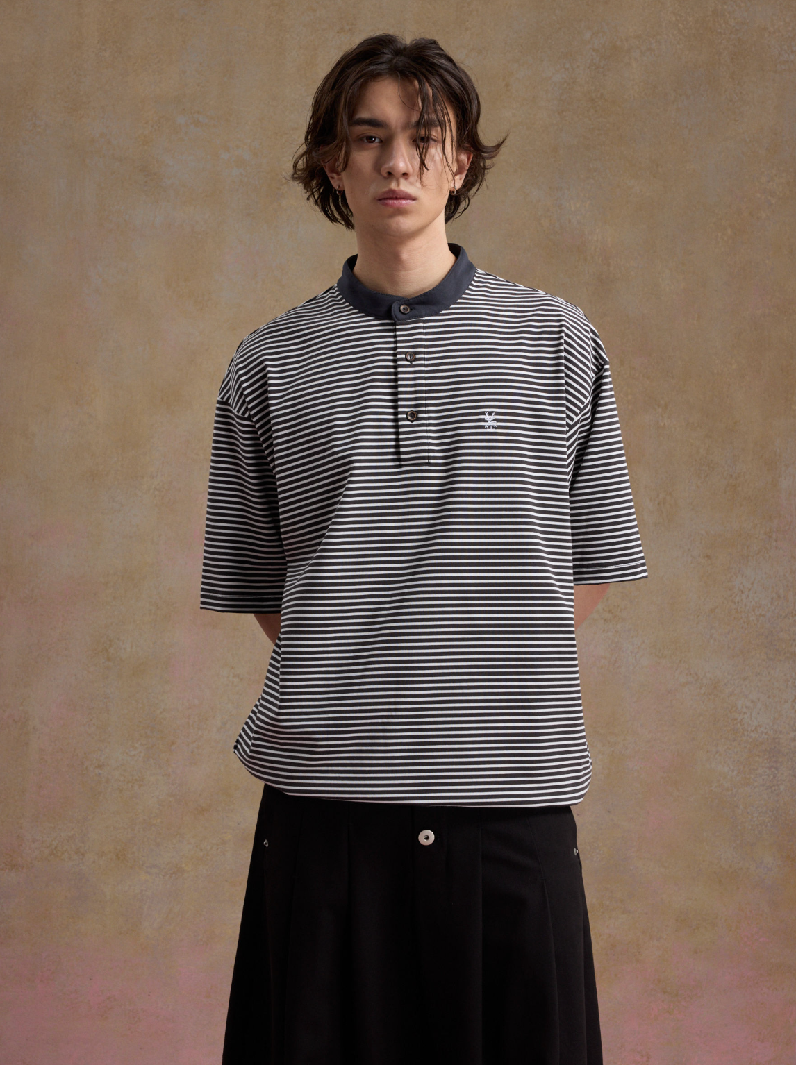 【280G】コットン混 ボーダー柄 ドローコードTシャツ N7090