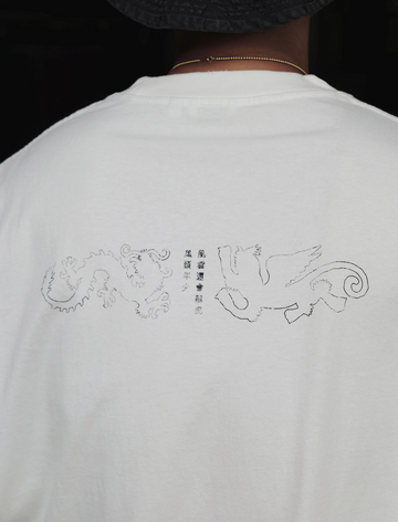 コットン龍虎プリントダメージ加工Tシャツ N7074