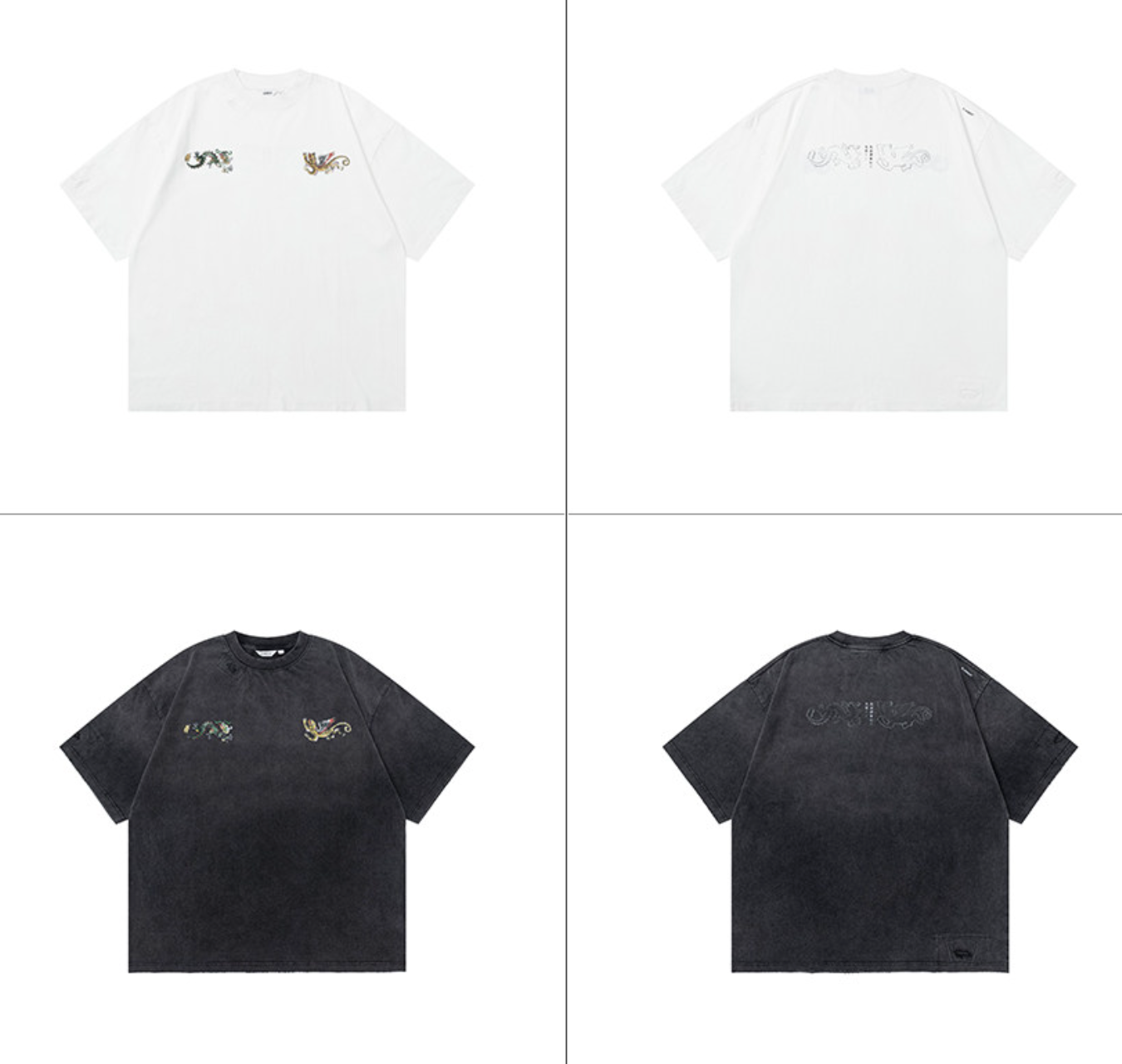 コットン龍虎プリントダメージ加工Tシャツ N7074
