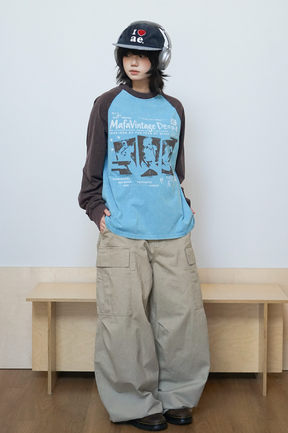 コットンラグラン袖バンドプリント長袖Tシャツ　N7251