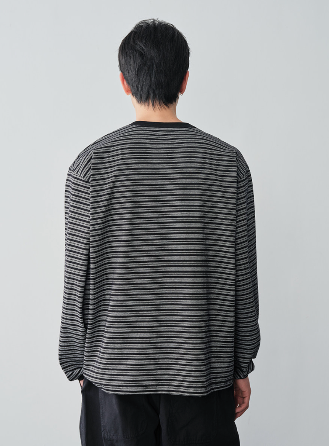ボーダーヘンリーネックロングTシャツ N7334