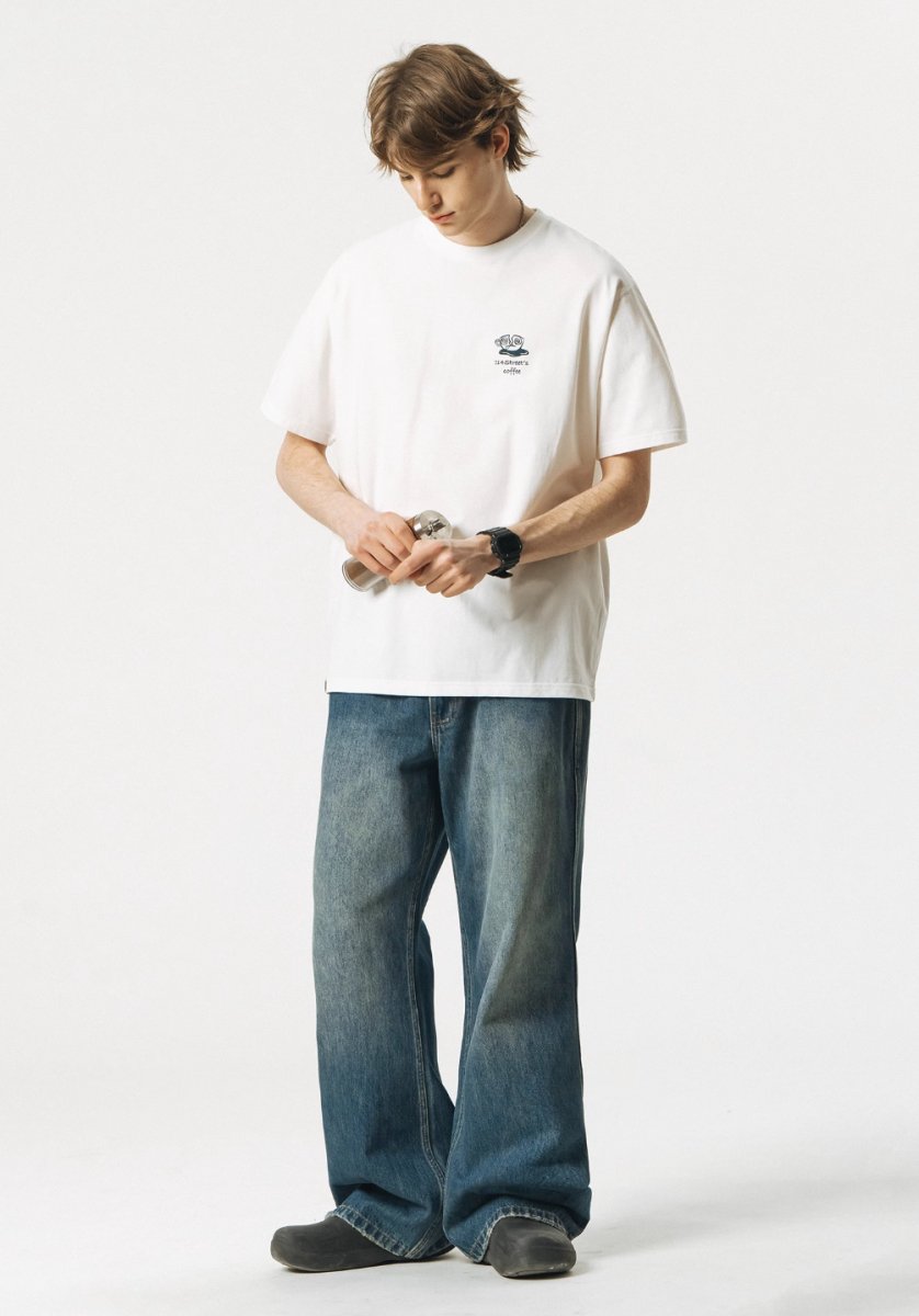 【240G】coffee back print t - shirt N3587 - NNine