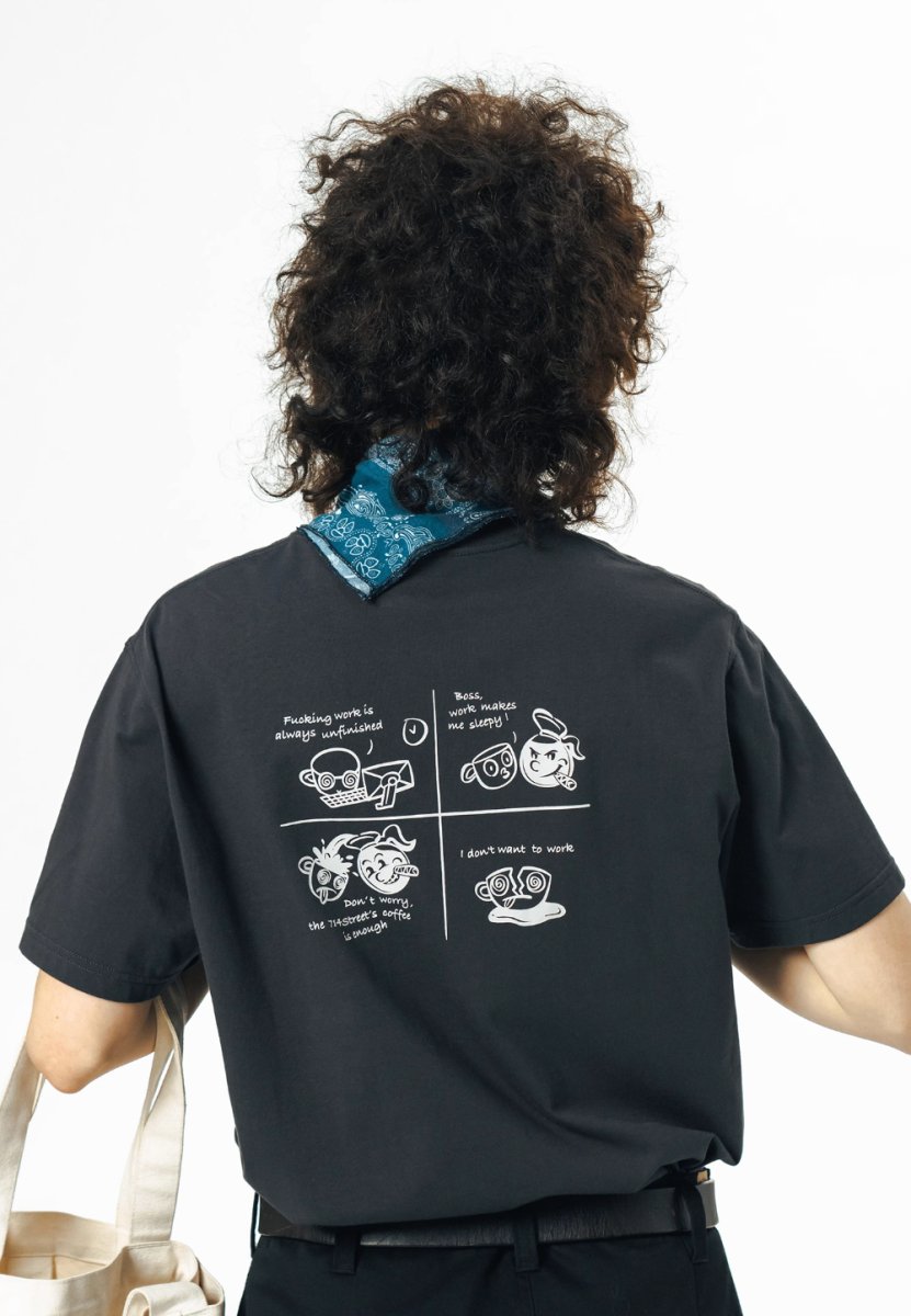 【240G】coffee back print t - shirt N3587 - NNine