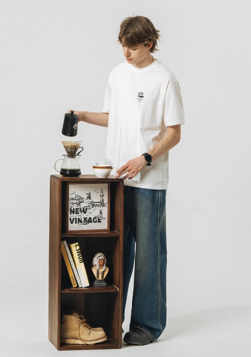 【240G】coffee back print t - shirt N3587 - NNine