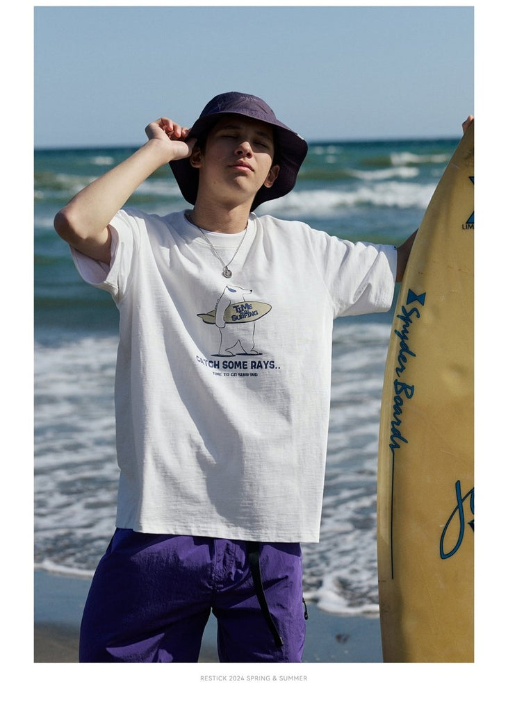 【260G】surfer bear print t-shirt / キャラクターTシャツ  N3812