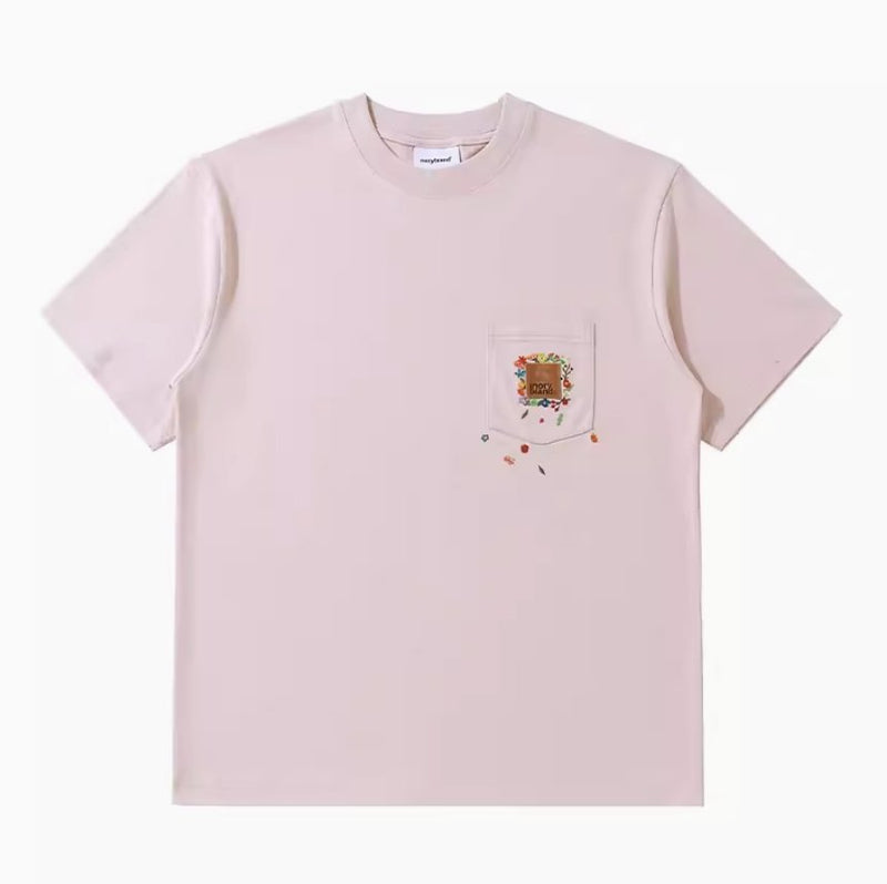 【270G】Floral embroidery pocket T-shirt N3384 - NNine