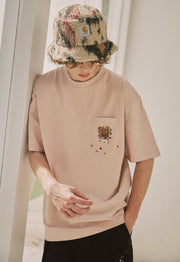 【270G】Floral embroidery pocket T-shirt N3384 - NNine