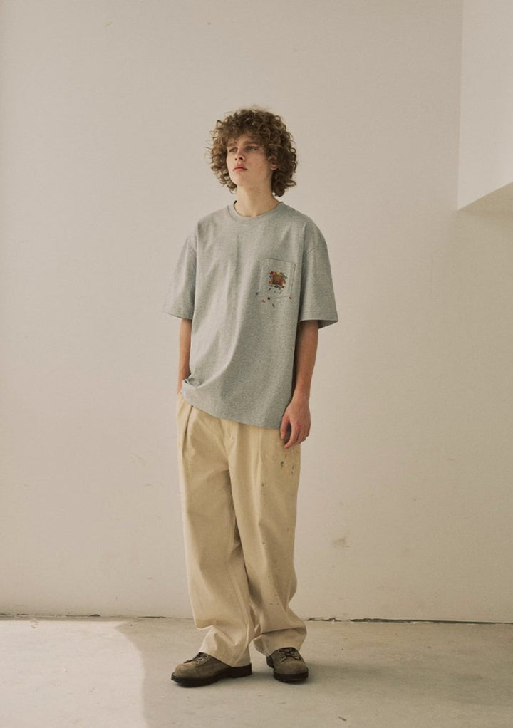 【270G】Floral embroidery pocket T-shirt N3384 - NNine
