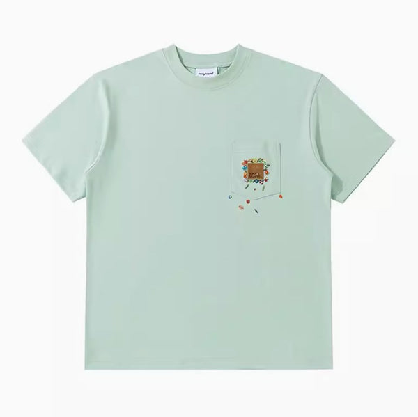 【270G】Floral embroidery pocket T-shirt N3384 - NNine