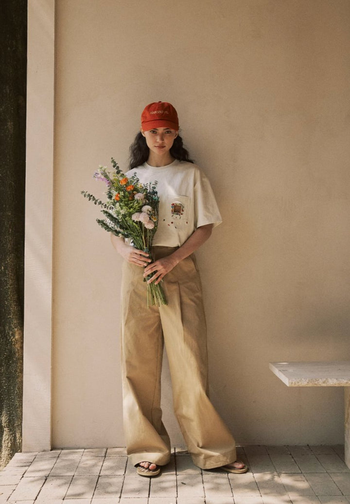 【270G】Floral embroidery pocket T-shirt N3384 - NNine