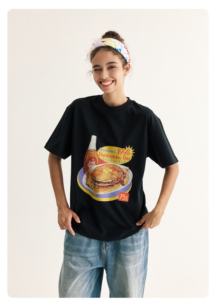 275G】breakfast print t-shirt / レトロプリントT N3741