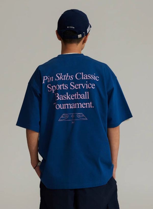 【280G】basketball court print t - shirt N3985 - NNine