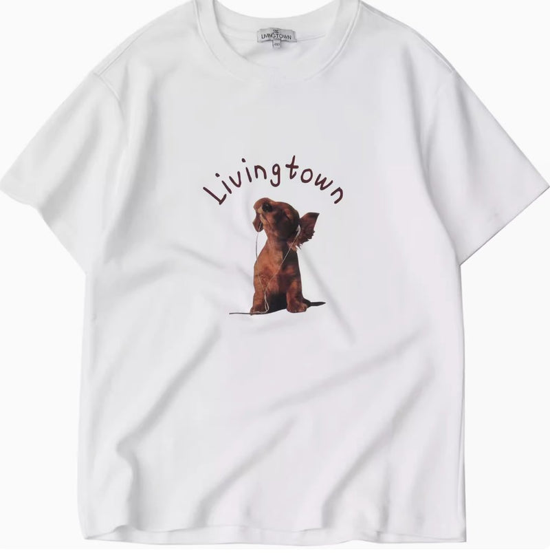 【285G】Music dog print T - shirt / アニマルプリントT N3820 - NNine
