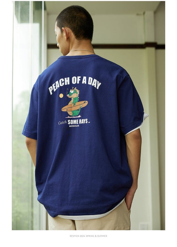 【300G】dragon back print t-shirt N3496 - NNine