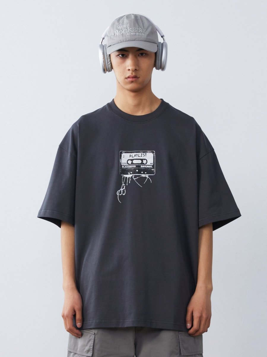 【300G】Retro cassette tape print T - shirt N3597 - NNine