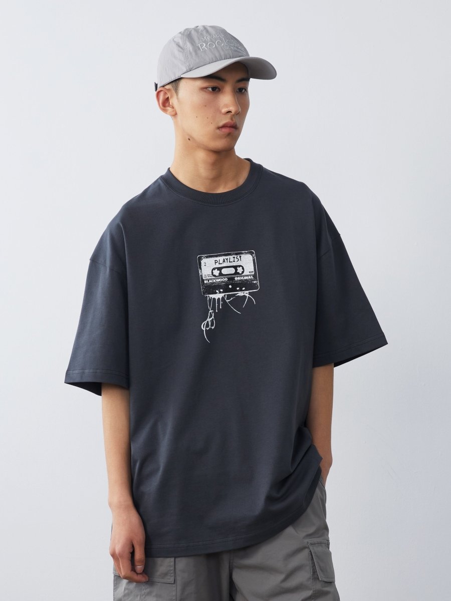 【300G】Retro cassette tape print T - shirt N3597 - NNine