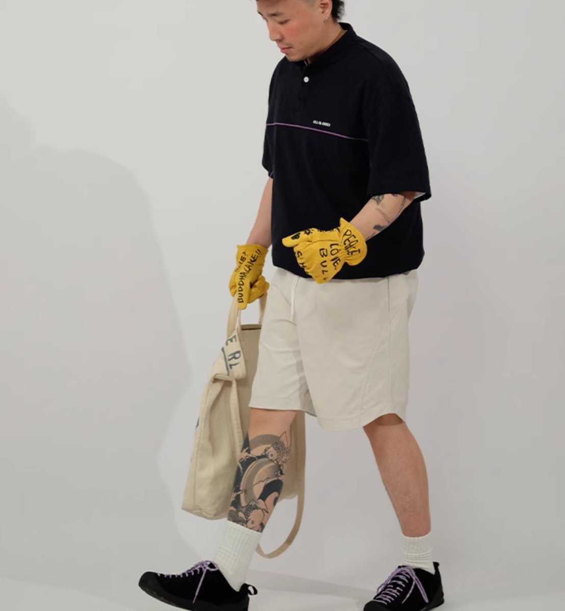 【310G】collarless polo shirt / ドローコード付きヘンリーシャツ N3761 - NNine