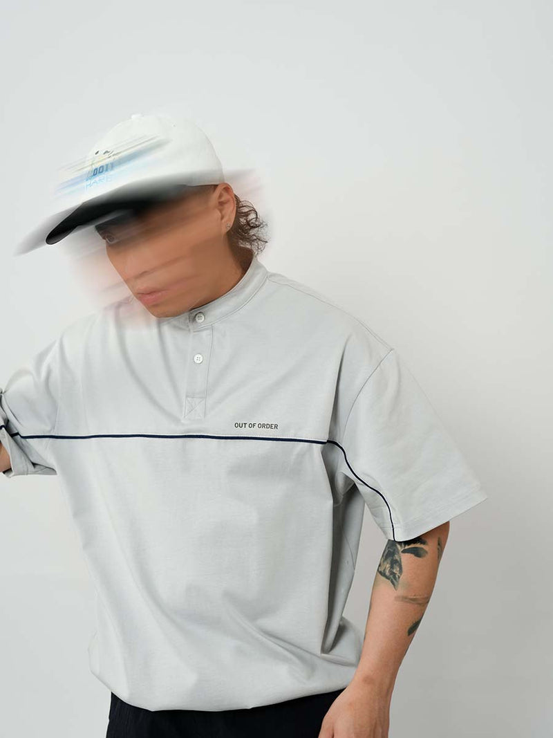 【310G】collarless polo shirt / ドローコード付きヘンリーシャツ N3761 - NNine