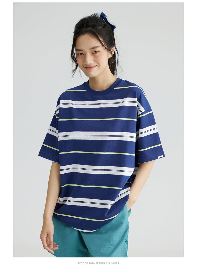 【330G】Blue border cotton T-shirt N3573 - NNine