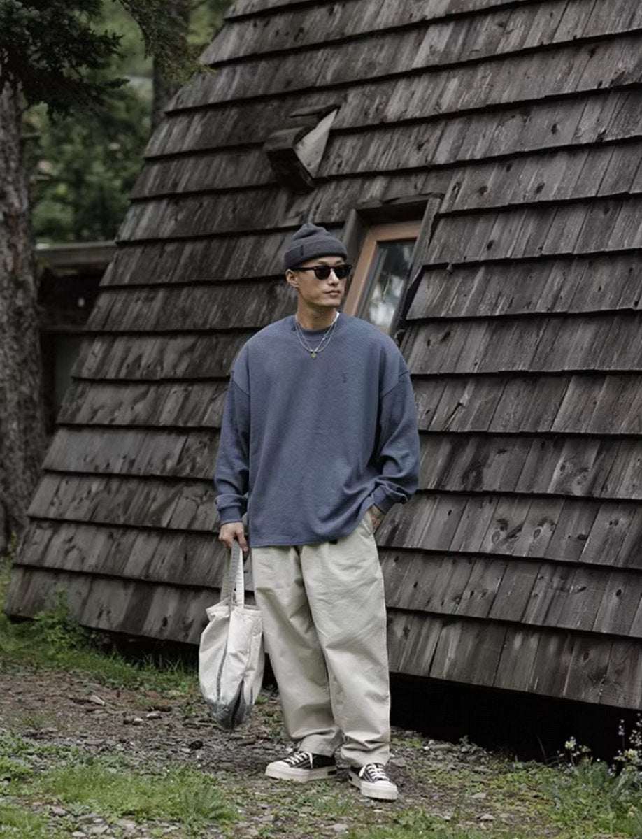 【350G】Retro waffle long sleeve T-shirt / ワッフルロンT N4082 - NNine
