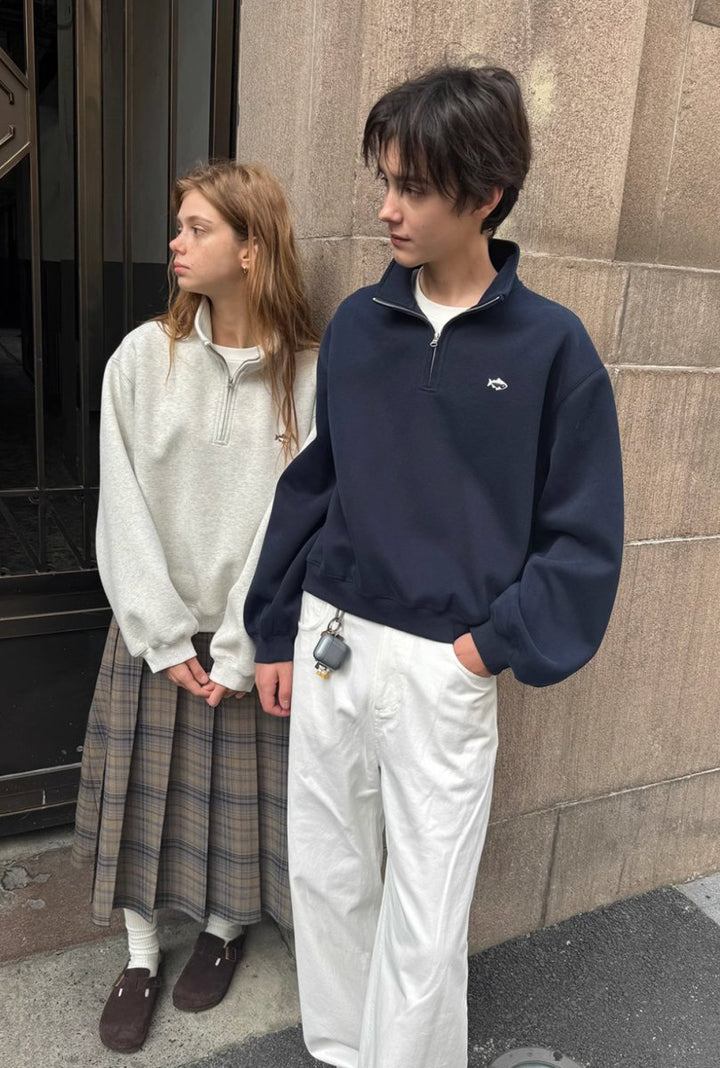 【400G】half zip sweatshirt / 短丈ハーフジップスウェット N4499 - NNine