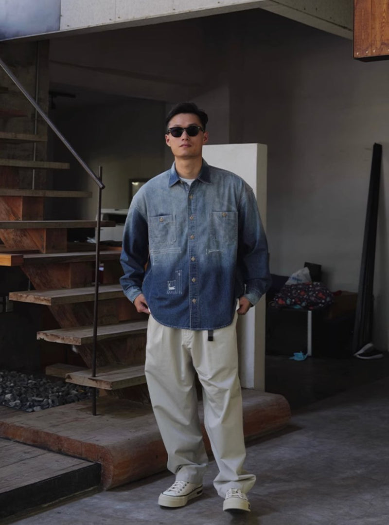 【5oz】gradient wash denim shirt / ダメージデニムシャツ N4395 - NNine