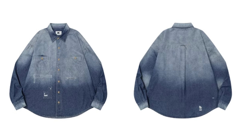 【5oz】gradient wash denim shirt / ダメージデニムシャツ N4395 - NNine