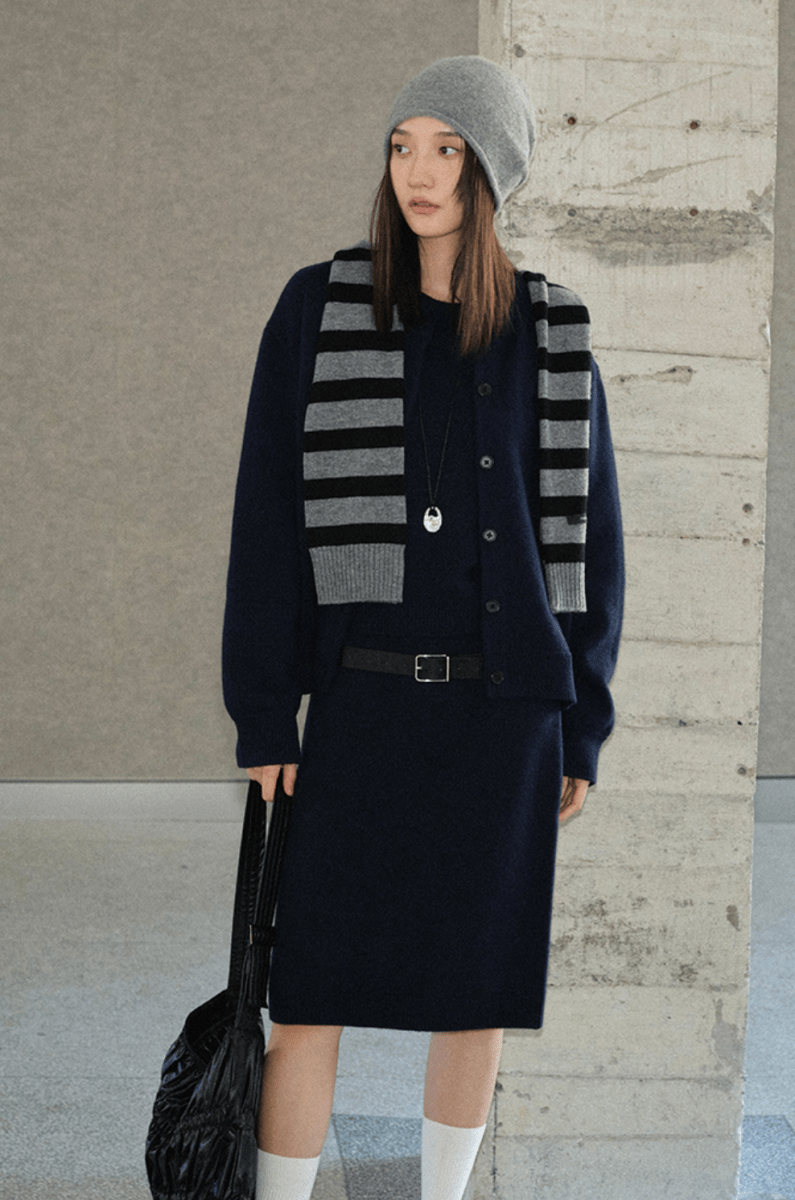 90/10カシミヤウール・ダブルレイヤー・ストライプマフラー　N6171 - ファッション通販NNine（ナイン）
