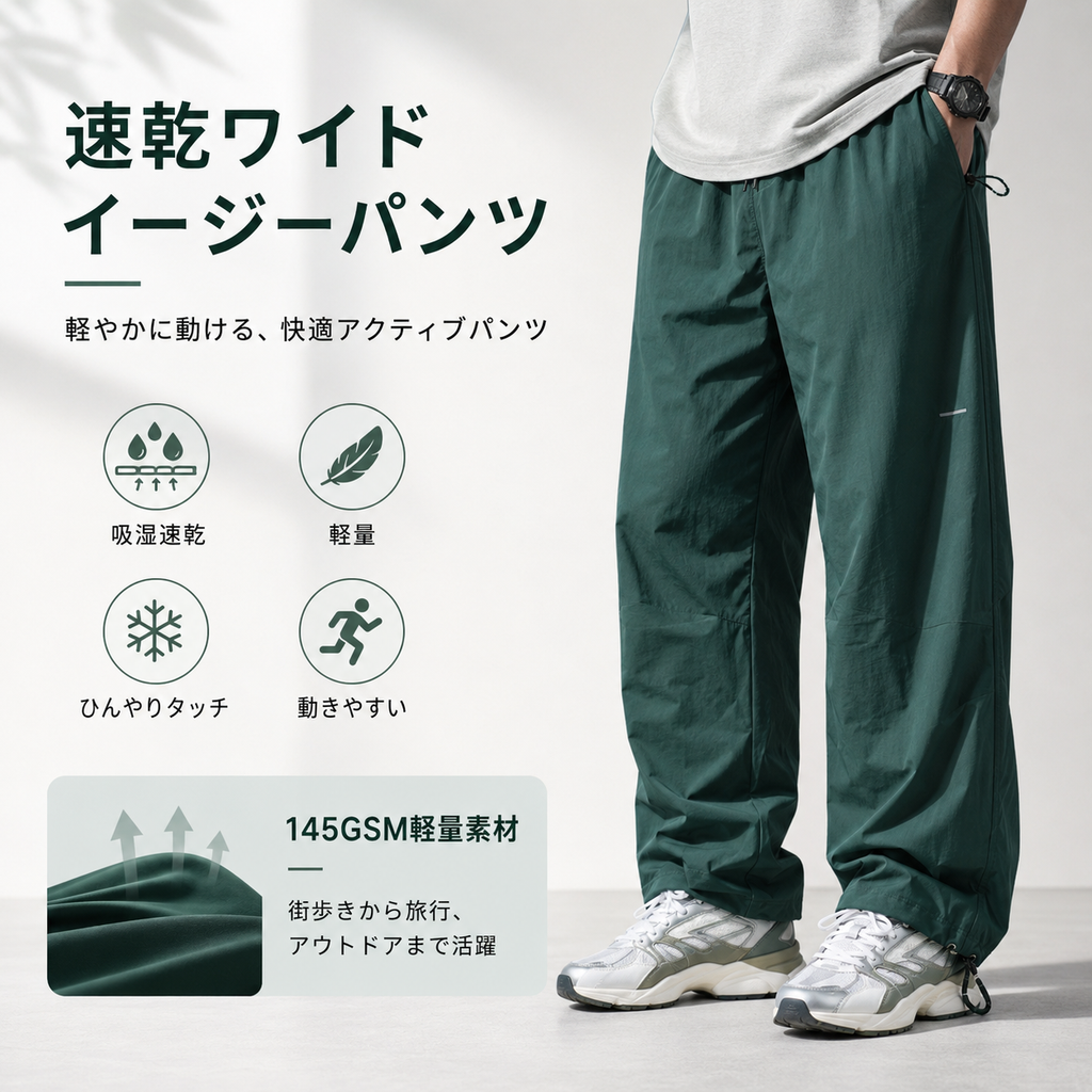 【累計販売5,000本突破!!】テック繊維 Cool Dry Pants / 接触冷感 吸汗速乾 パンツ N2318
