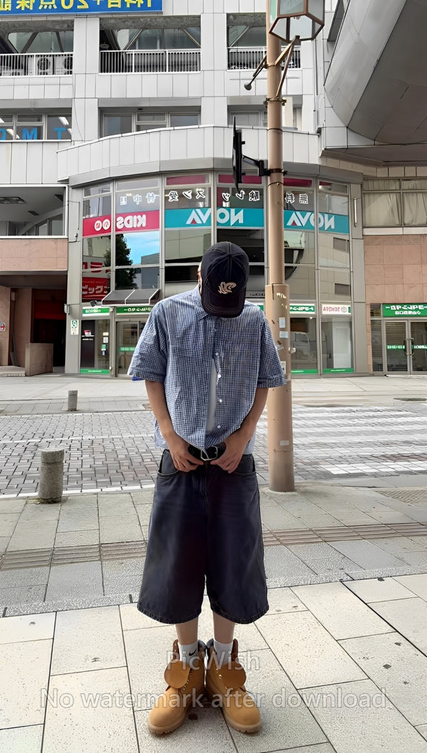ロールアップチェックシャツ 4q-001